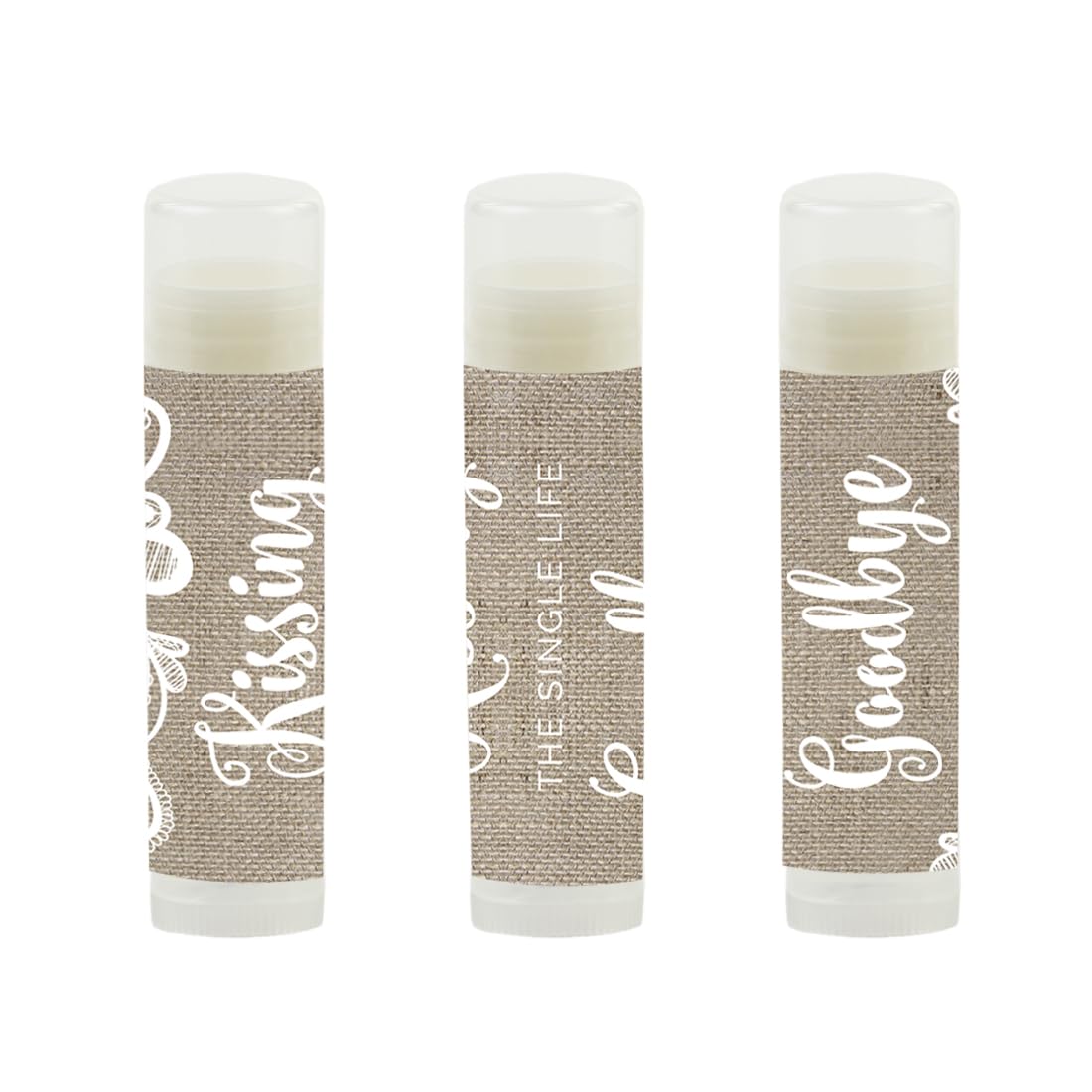 Andaz Press Bridal Shower Bachelorette Party Lip Balm Party Favors, Burlap Lace, Kissing The Single Life Goodbye, Bridesmaid Lip Gloss 12-Pack