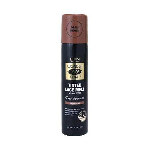 EBIN NEW YORK Wonder Lace Bond Tinted Lace Melt Aerosol Spray - Dark Brown 3.38oz/ 100ml - Quick Dry No Transfer Formula, Humid Resistant, Infused