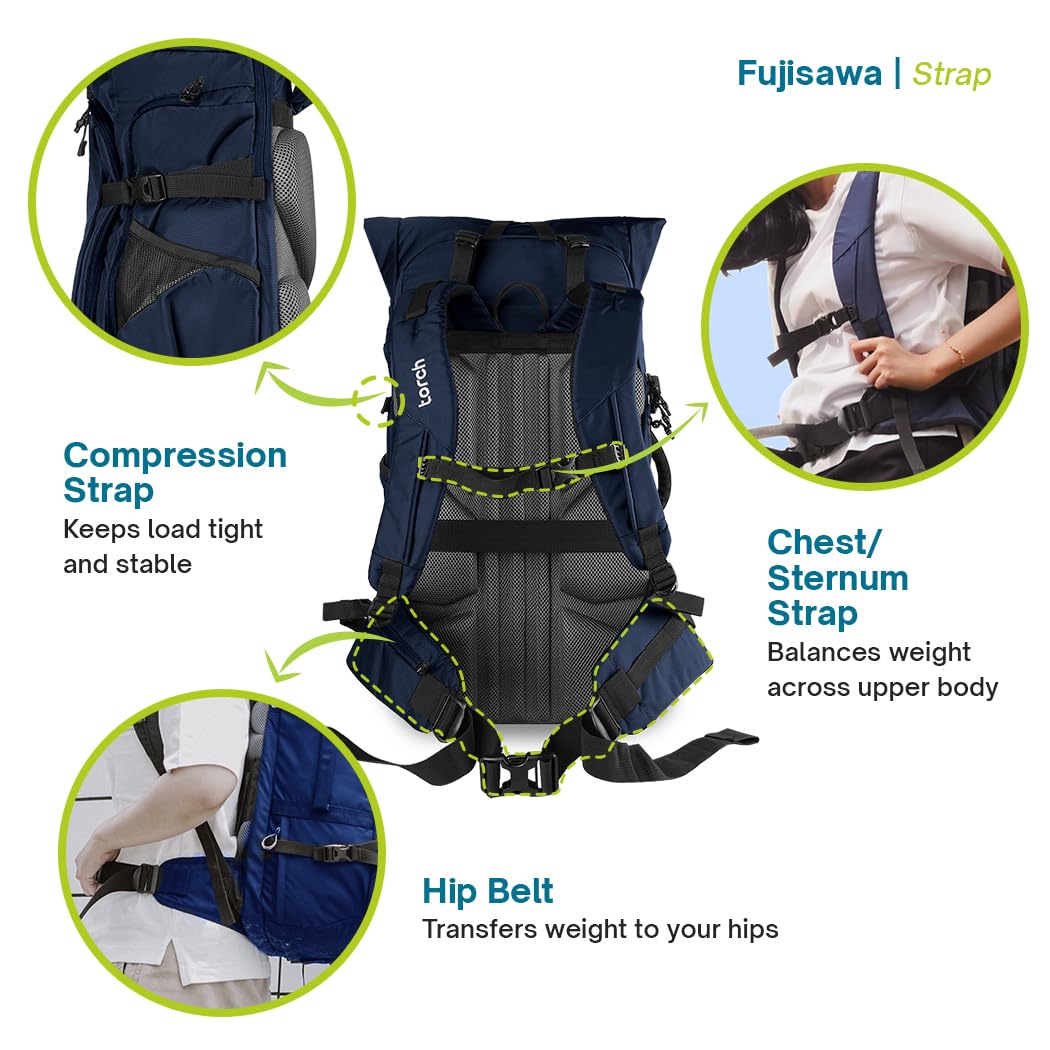 Mens Travel Backpack 45l - Carry On Bags for Airplanes Fits 17 Inch Laptop Expandable Backpack Suitcase with Rain Cover - Fujisawa (Navy)