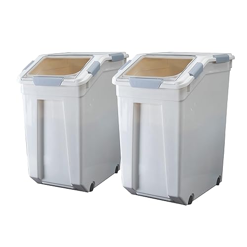 HANAMYA 33 Liter / 50 lbs Rice Storage Container with Measuring Cup, BPA free, For Rice | Grain | Pet Food | Flour, 2 count, White