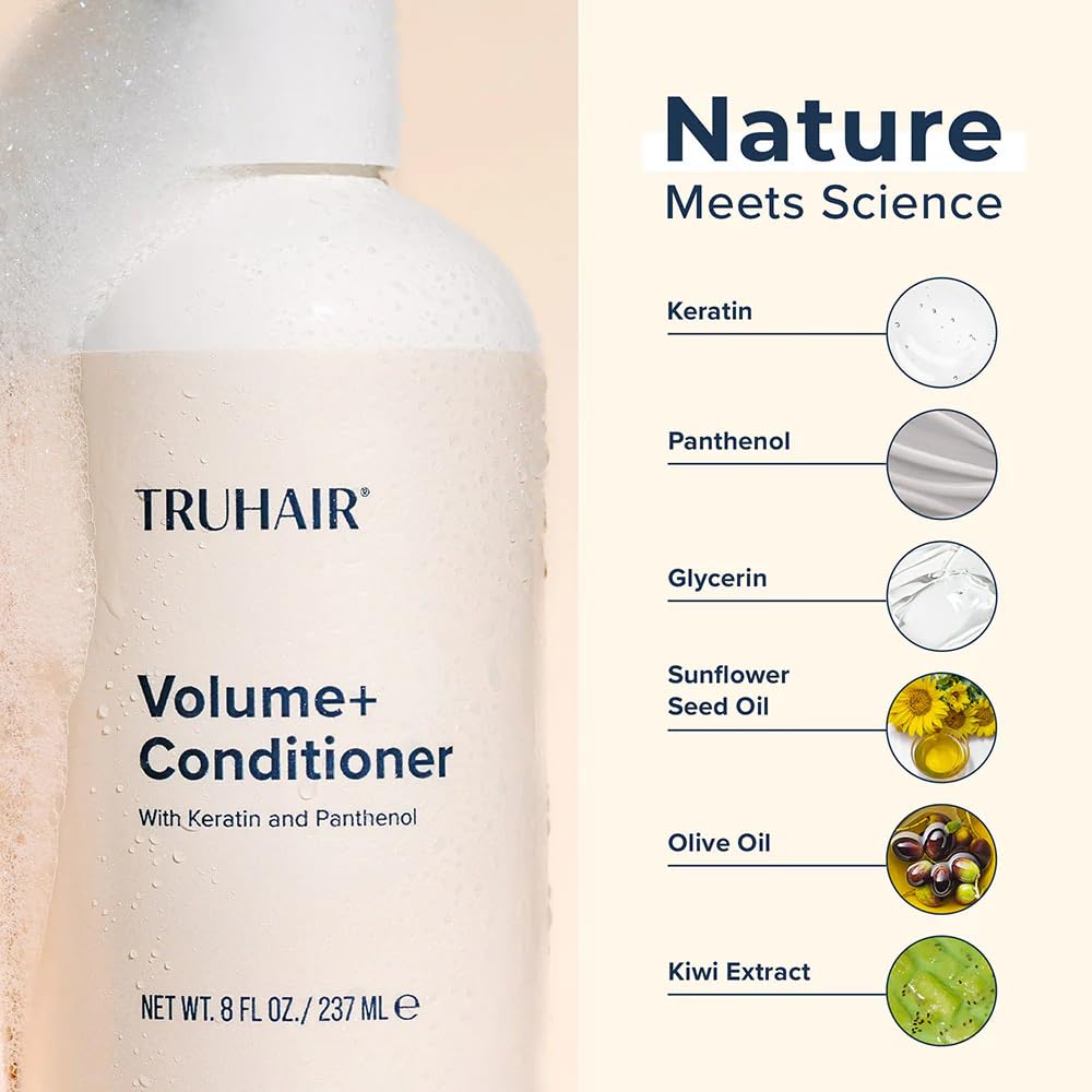 TRUHAIR Volume+ Shampoo and Conditioner Set, Biotin and Keratin Infused Hair Care Duo - Adds Lift & Body, Volumizing & Strengthening Formula Without
