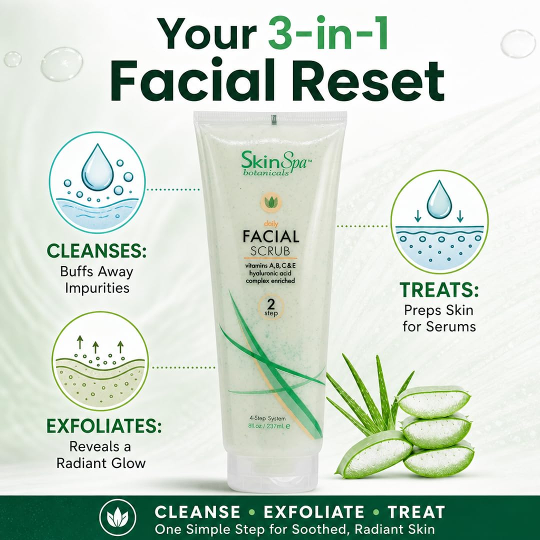 SKIN SPA Exfoliating Face Scrub - Pumice, Hyaluronic Acid, Retinol & Aloe Vera | 3-in-1 Cleanser, Exfoliant & Treatment for All Skin Types |