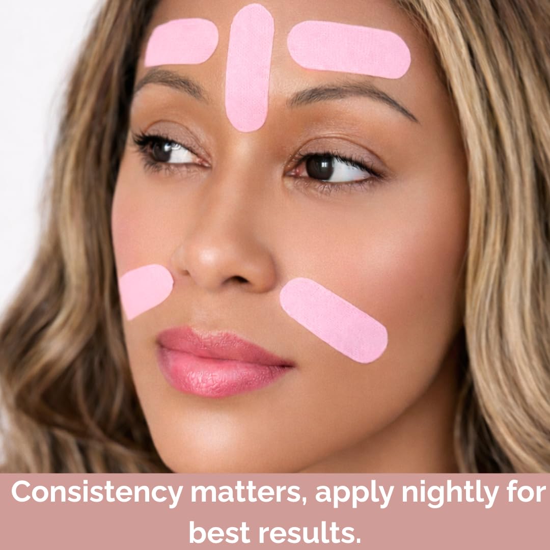 Face Tape Strips - 128 Pre-Cut Cotton Face Lifting Tape, Overnight Anti Wrinkle Patches, Smile Line Patches, Frown Line Patches, Jawline Smoothing
