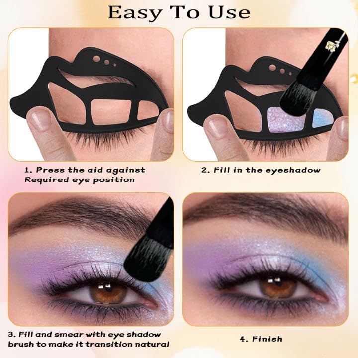 NFAMRZCAR 2PC Eyeshadow Stencil 5 in 1 Silicone Eyeshadow Tool,Reusable Eye Makeup Aid Stencils,Eye Makeup Aid, for Make Up Beginners&Women (Black)
