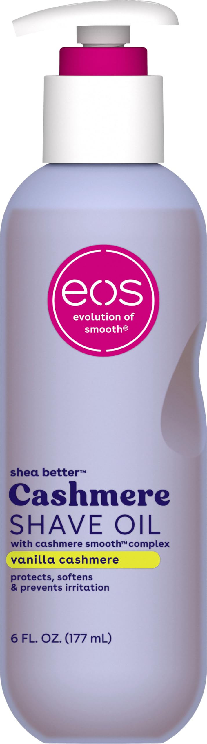 eos Cashmere Shave Oil - Vanilla Cashmere, Moisturizing Shave Oil with Shea Butter & Glycerin, Helps Prevents Irritation & Razor Burn, Vegan, 6 fl oz
