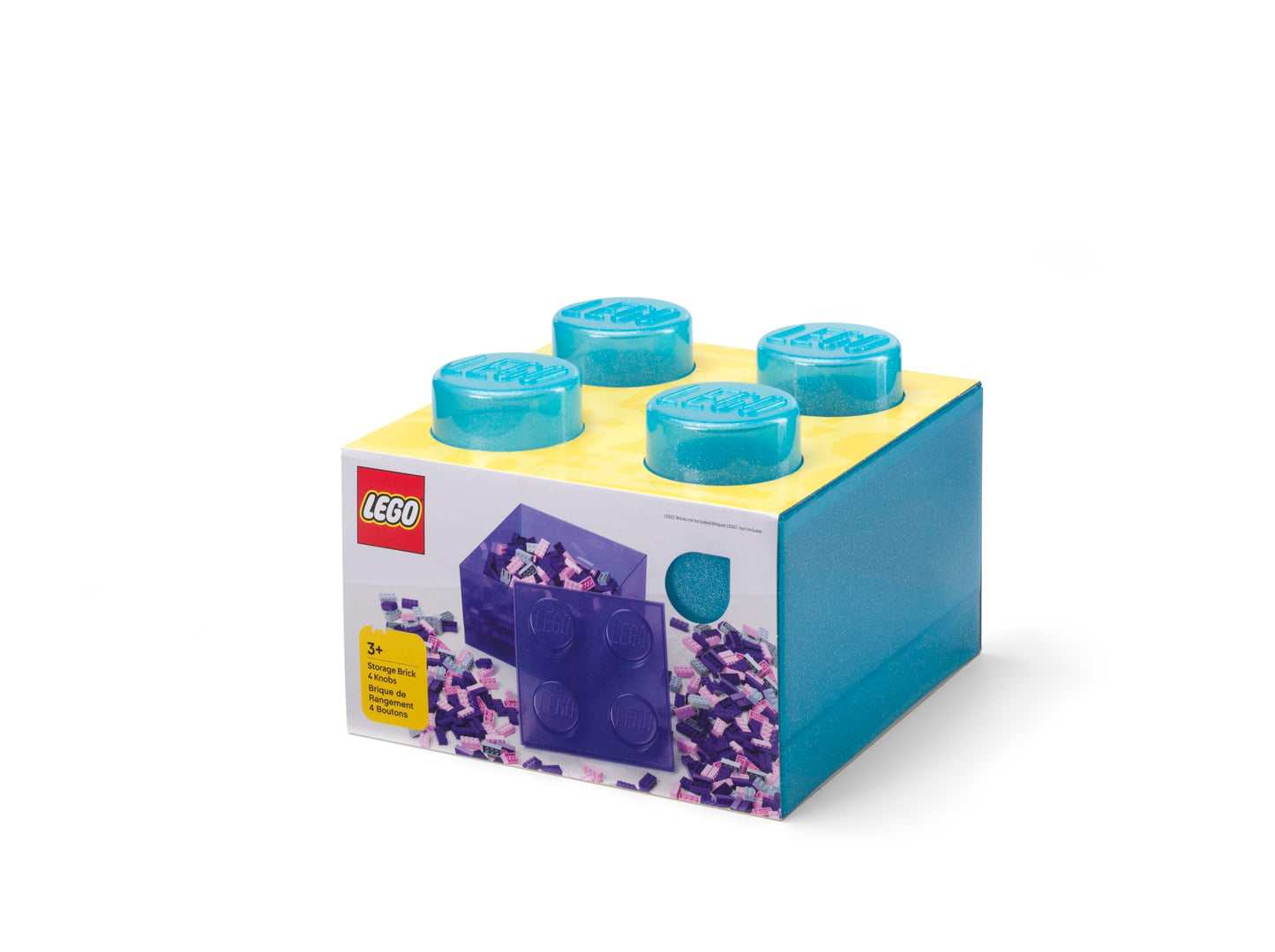 LEGO Storage Brick 4 Knobs Glitter Light Blue - Stackable Plastic Storage Box with Lid for Kids and Adults Desk Organizer and Toy Box
