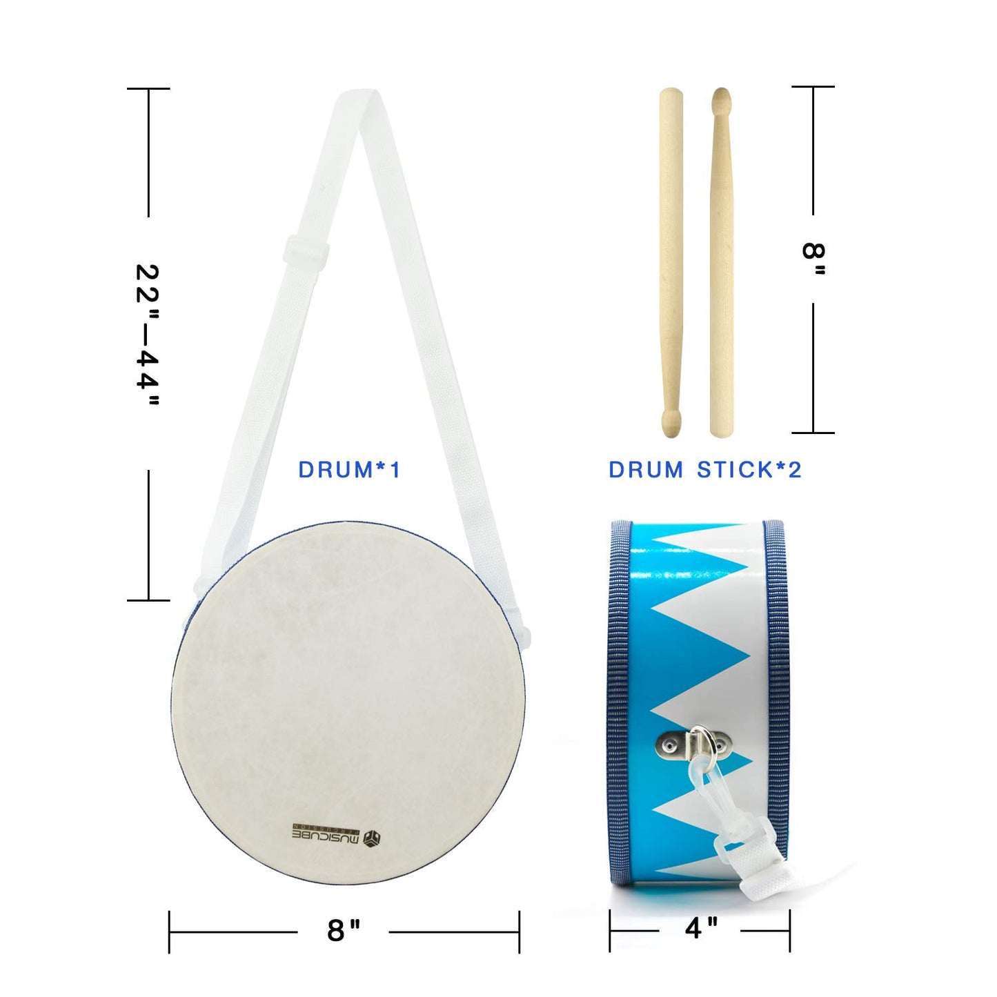 MUSICUBE Kids Drum Set – 8" Wooden Drum Toy with Strap & Sticks, Educational Sensory Musical Instrument Gift for Toddlers Boys & Girls