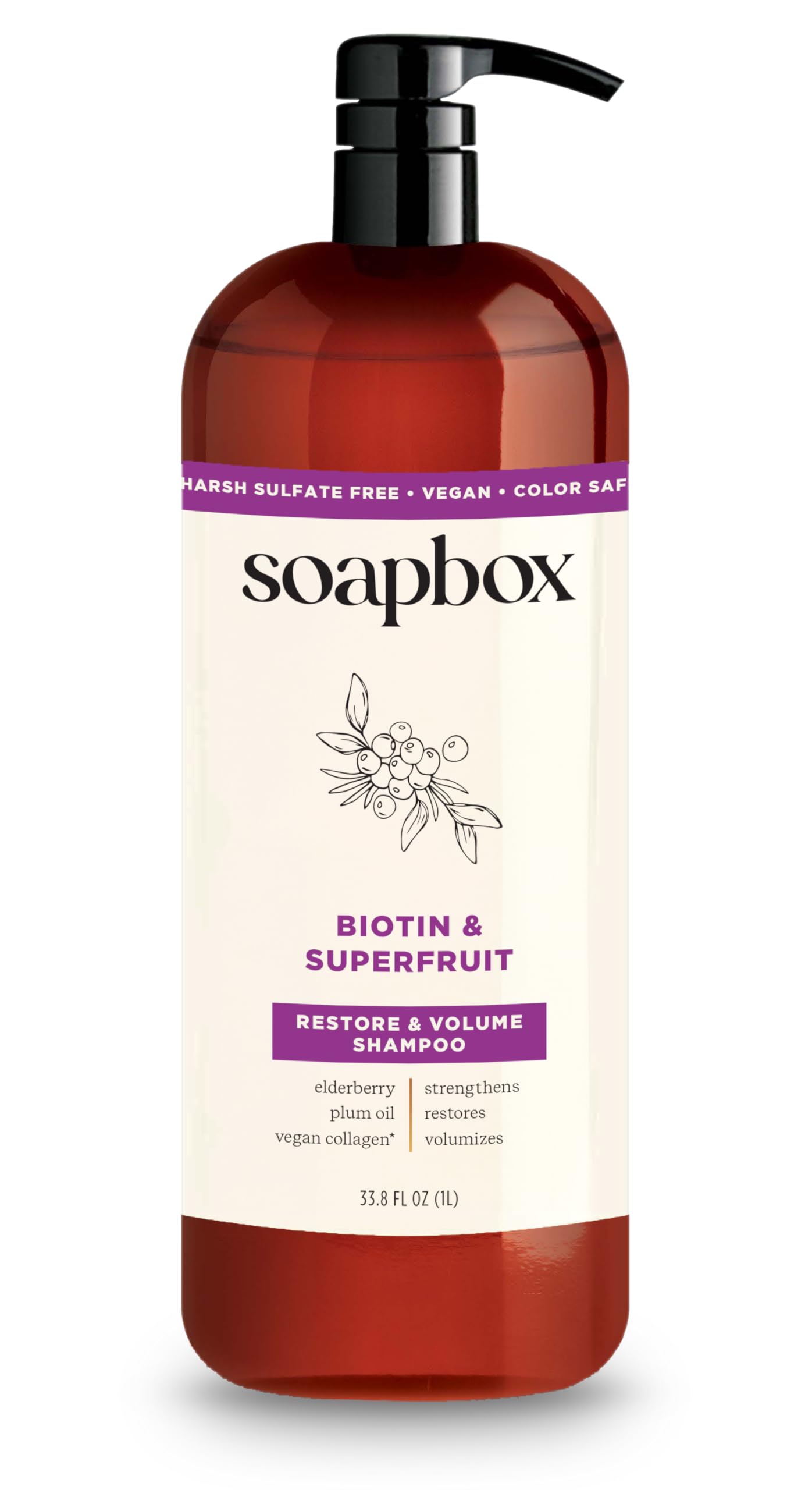 Soapbox Biotin Shampoo, Biotin & Collagen Super Fruit Shampoo for Thin, Fine, Thinning Hair | Volumizing & Repairing to Promote Hair Growth, Strength