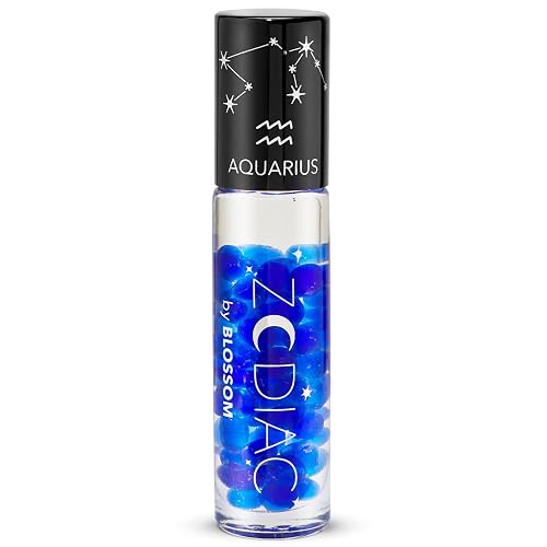 Blossom Lip Gloss Zodiac Sign Vanilla Scented Roll-On Lip Gloss, Moisturizing + Hydrating with Zodiac Crystals, Made in USA, 0.20oz, Aquarius