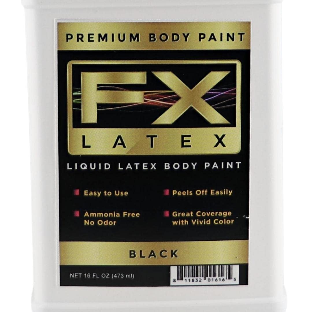 Liquid Latex - Face and Body Paint, Ammonia Free, Easy On and Off, Cosplay Makeup, Create Professional Monster, Zombie Arts 16 Oz (Black)