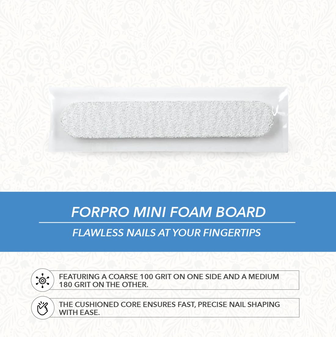 ForPro Professional Collection Mini Foam Board, Zebra, 100/180 Grit, Double-Sided Manicure Nail File, Individually-Wrapped, 3.5” L x .5” W, 50-Count
