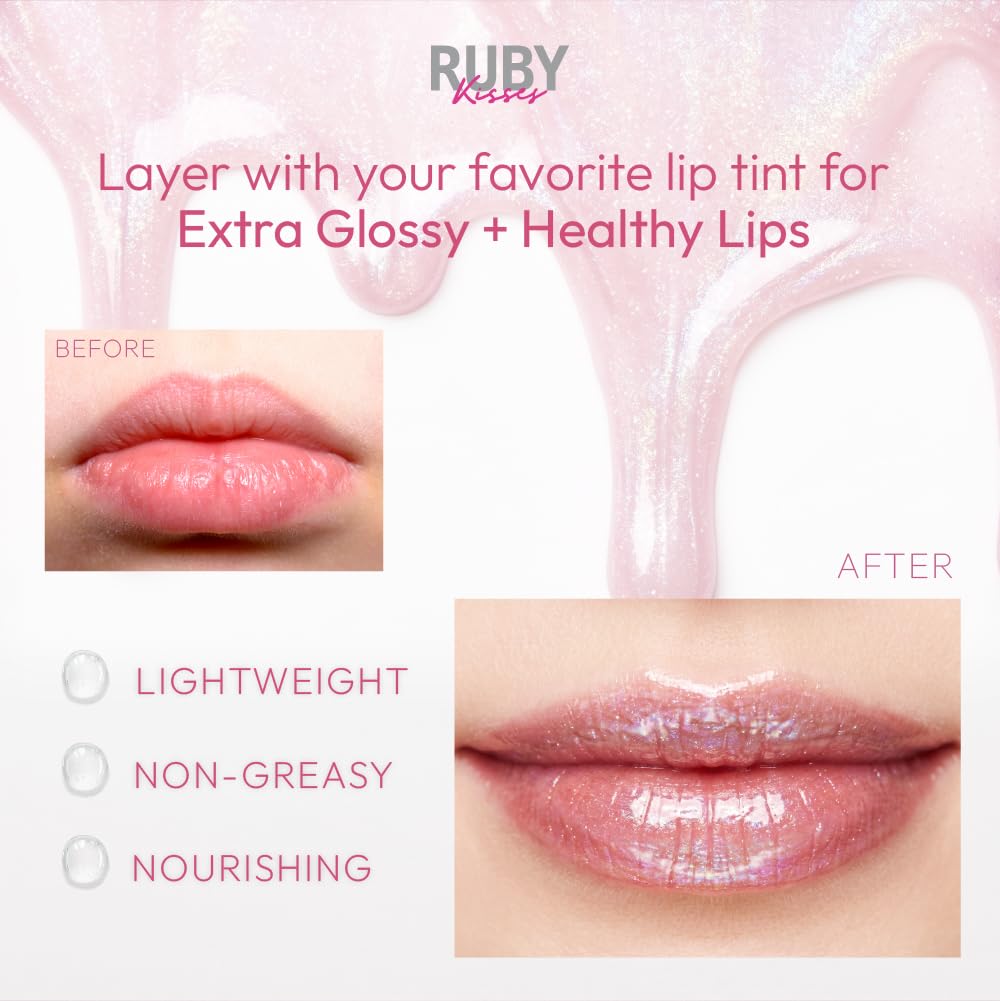 Ruby Kisses Hydrating Lip Oil Treatment Gloss with Rosehip Oil (3 Pack), Moisturizing Natural Shine Lip Care Protects & Heals with Vitamins,
