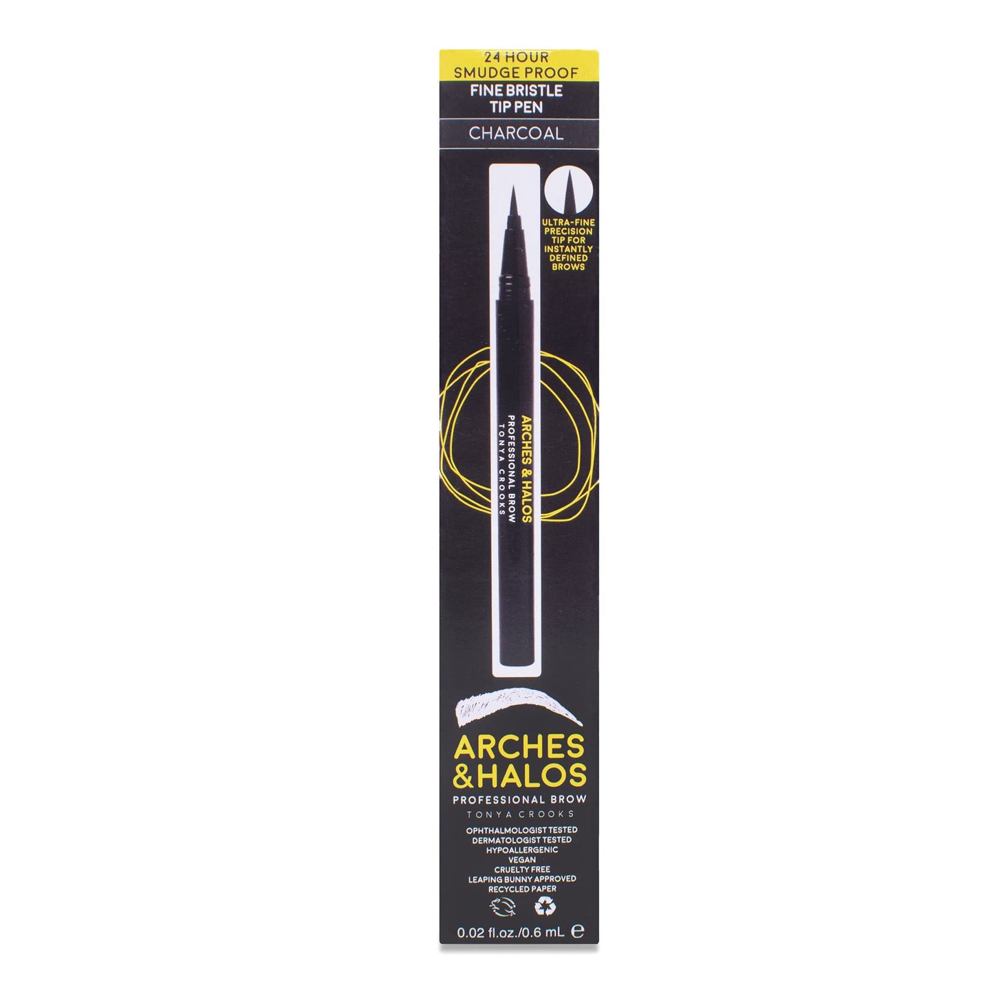 Arches and Halos Fine Bristle Tip Pen - Eyebrow Pencils for Women - Vegan Brow Pencil - Smudge-Proof, Buildable Formula - Charcoal - 0.02 oz