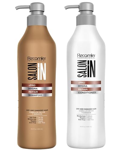 Salon In by Recamier | Hydra Repair Hair Shampoo & Conditioner Set (33.8 fl oz / 1000 ml) | Dry And Damaged Hair