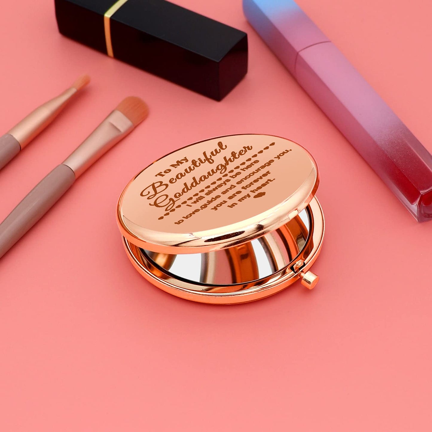 Goddaughter Gifts from Godmother Inspirational Birthday Gifts for Her Christian Compact Makeup Mirror to My Goddaughter Pocket Folding Makeup Mirror