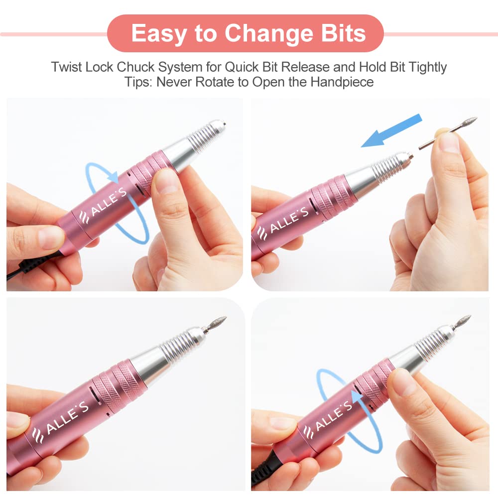 Professional Nail Drill Machine 30000 RPM Efile Electric Nail Filer Kit for Finger Toe Nails, Acrylic Gel Nails, Manicure Pedicure Drill with 6Pcs