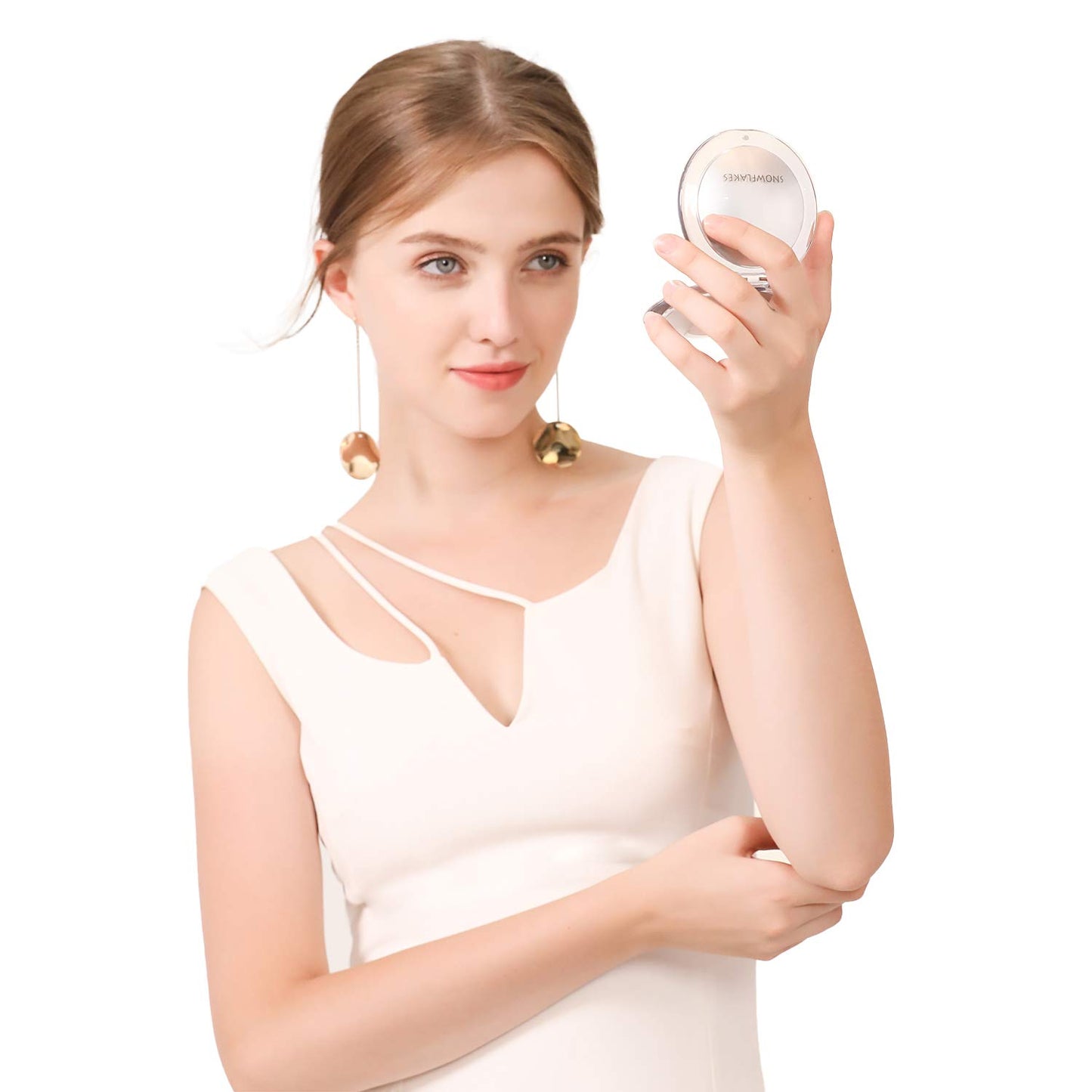 Magnifying Compact Mirror - Snowflakes Pocket Small Travel Hand Mirror, Double Sided 1x/10x Magnification Handheld Portable Mirror for Purses (Silver)
