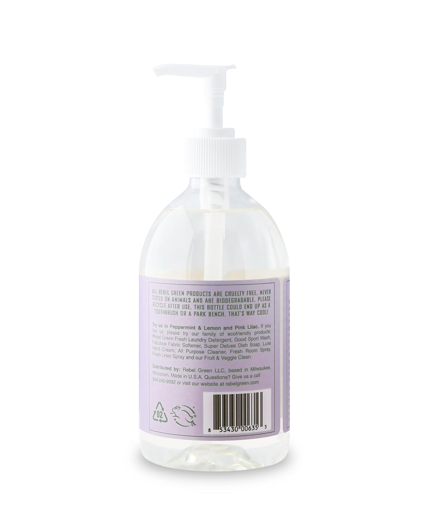 Rebel Green Liquid Hand Soap - Moisturizing Natural Bathroom & Kitchen Liquid Soap - Gentle Household Hand Wash (Lavender & Grapefruit, 16.90 Fl Oz