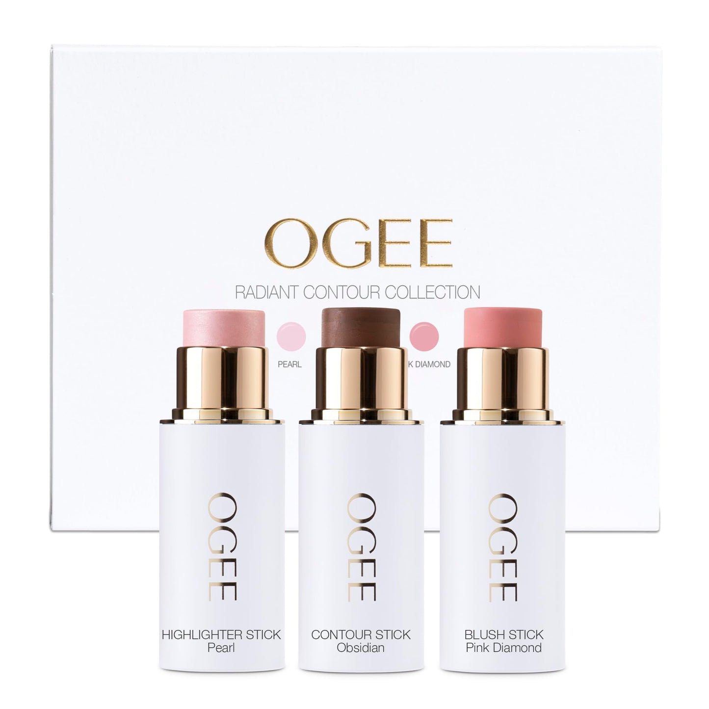 Ogee Face Stick Radiant Collection Trio - Contour Stick Makeup Collection - Certified Organic Contour Palette - Includes Bronzer Stick, Blush Stick