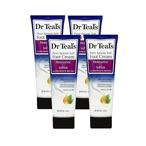 Dr. Teals Pure Epsom Salt Foot Cream Gift Set (4 Pack, 8oz Ea.) - Moisturize & Soften with Shea Butter & Aloe Vera Essential Oils - Eases Aches