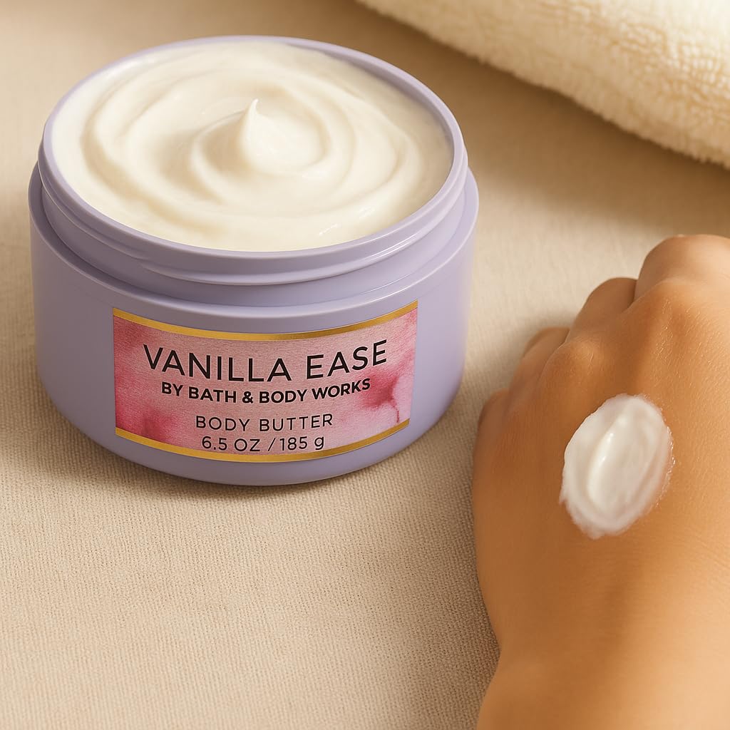 Bath & Body Works Vanilla Ease Body Butter 8 oz / 226 g with Lavender Blossoms Creamy Vanilla and Soft Cedarwood