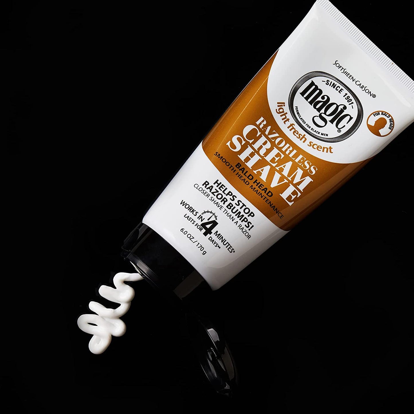 Magic Razorless Cream Shave Bald Head 6 Ounce Tube (177ml) (3 Pack)