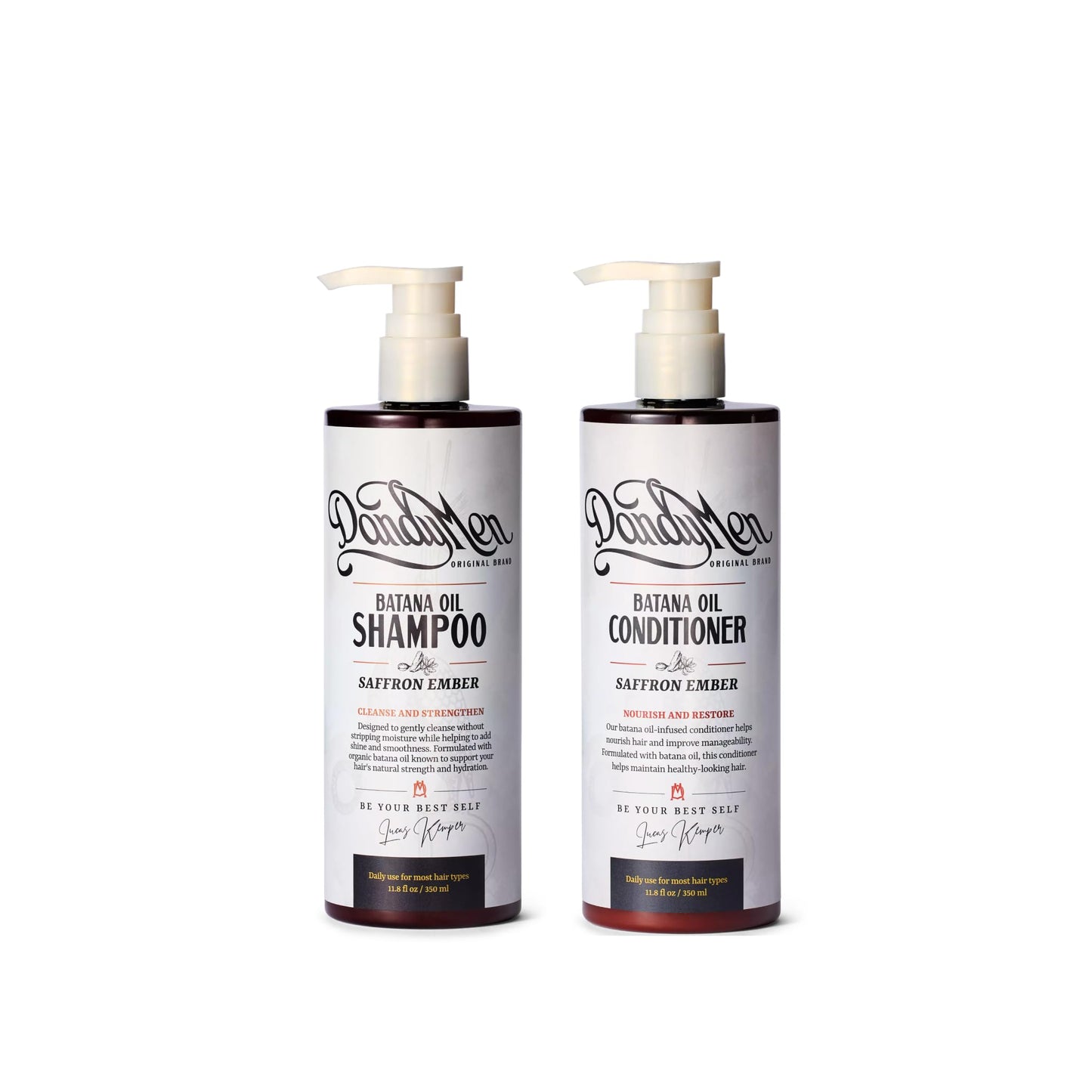 DandyMen Batana Oil Set - Hydrating Shampoo & Conditioner for Wavy & Curly Hair - Frizz Control & Curl Definition - Saffron Ember Scent
