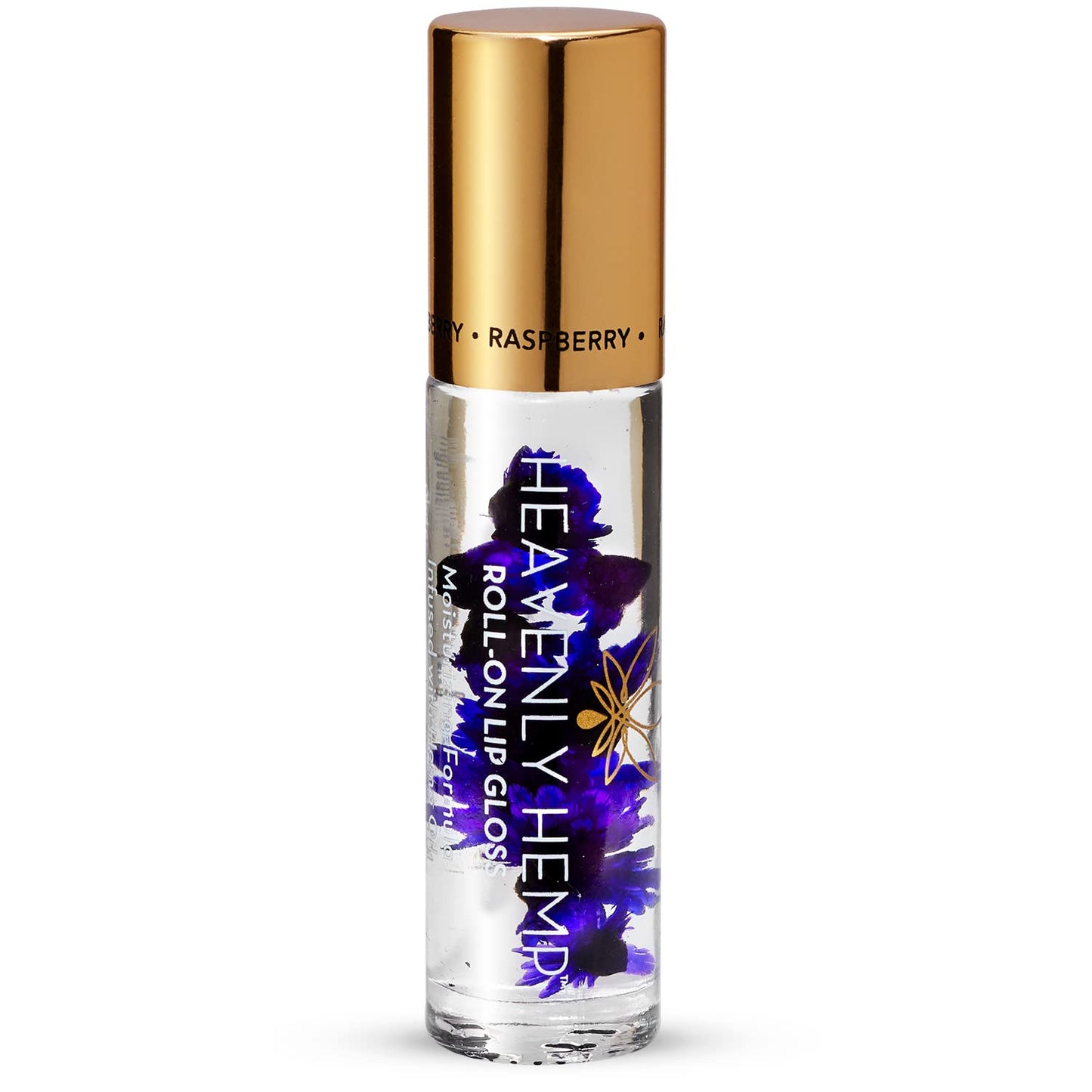 Blossom Roll on Lip Gloss, Scented Clear High Shine Moisturizing Lip Oil, Non Sticky, Infused with Real Flowers, Made in USA, 0.2oz, Raspberry Hemp