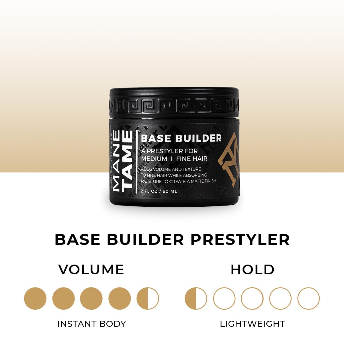 MANE TAME Base Builder 2oz - Prestyling Hair Balm for Medium - Fine Hair, Adds Volume + Texture with a Matte Natural Finish