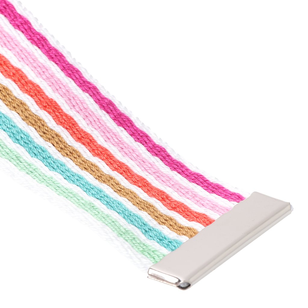 Feamos Stripe Belts for Women Waist Belt for Shorts with Double D-Ring Buckle Canvas Casual (White & Rainbow)