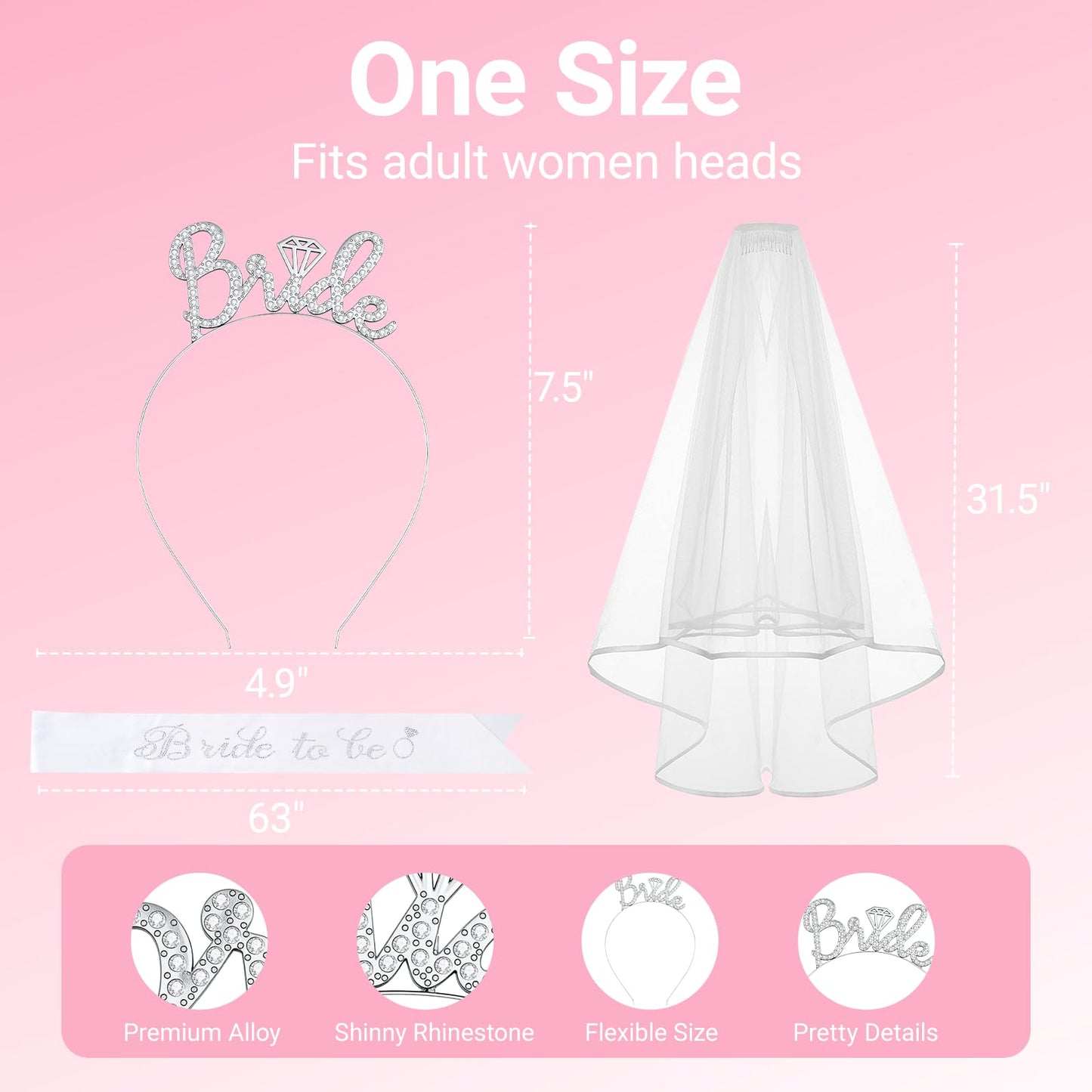 Papoopy 3Pcs Bride to Be Headband with Sash and Veil for Bachelorette Party Decorations, Bridal Shower Accessories for Gift, Favors Beauty and Personal Care Papoopy