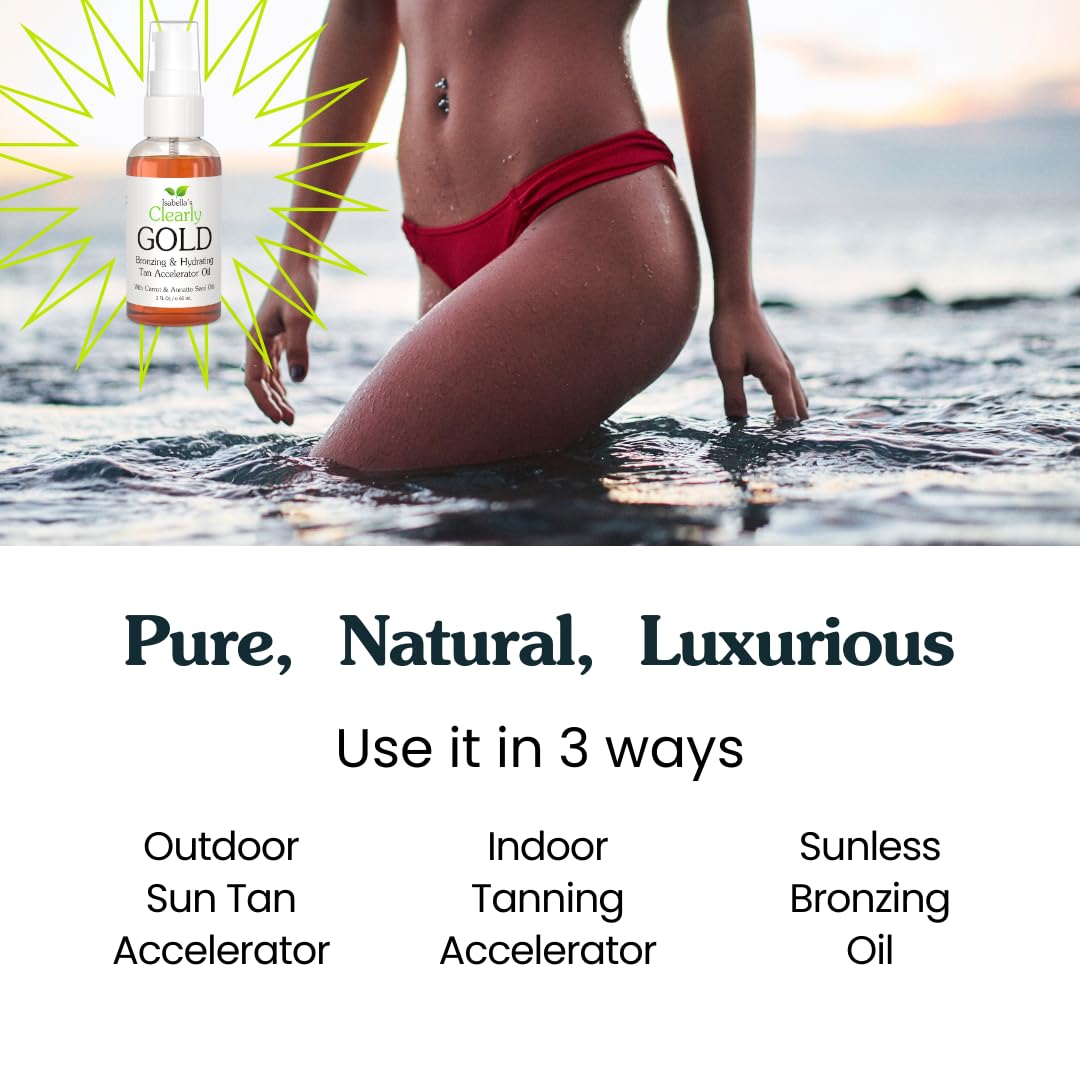 Isabella's Clearly GOLD, Natural Indoor and Outdoor Tanning Oil with Bronzer | Moisturizing Sun Tan Accelerator for a Healthy Bronze Glow with Carrot