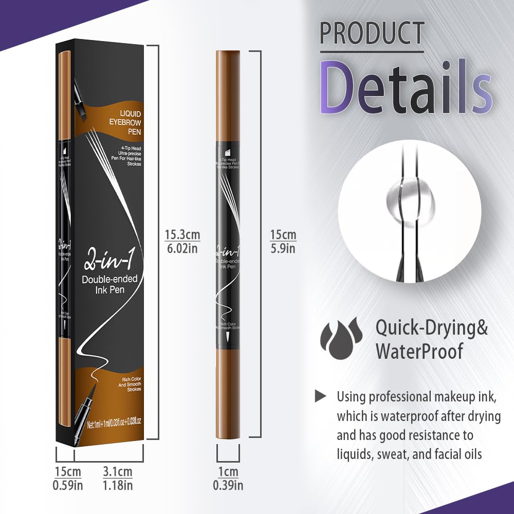 Pinkiou Microblading Eyebrow Pen, 2-In-1 Waterproof Eyebrow Pen, Dual-Ended Eyebrow Pen with 2-Fork-Tips and Precision Brush, Eyebrow Pen for Natural…