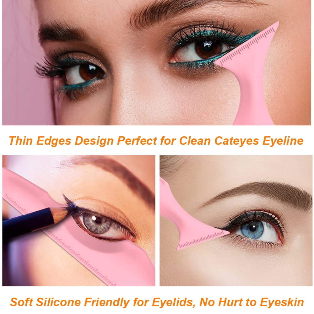 URGINO 5 in 1 Silicone Eyeliner Stencils Reusable Clean Winged Liner for Eyes,Make up Tools as Eyelash Shield/Eyebrow Shaping/Jaw Line/Lip Line