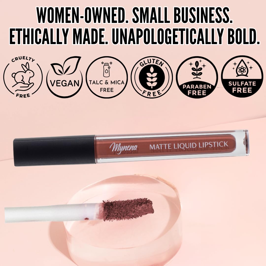 Mynena Warm Terracotta Rose Matte Liquid Lipstick | Long-Lasting Comfort | Smudge-Proof Transfer-Resistant | Full Coverage Non-Drying | Vegan