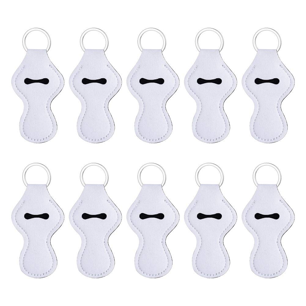 10pcs Sublimation Blanks Chapstick Holder Keychains Bulk Lipstick Holder Keychains Chapstick Keyring Holder (White)