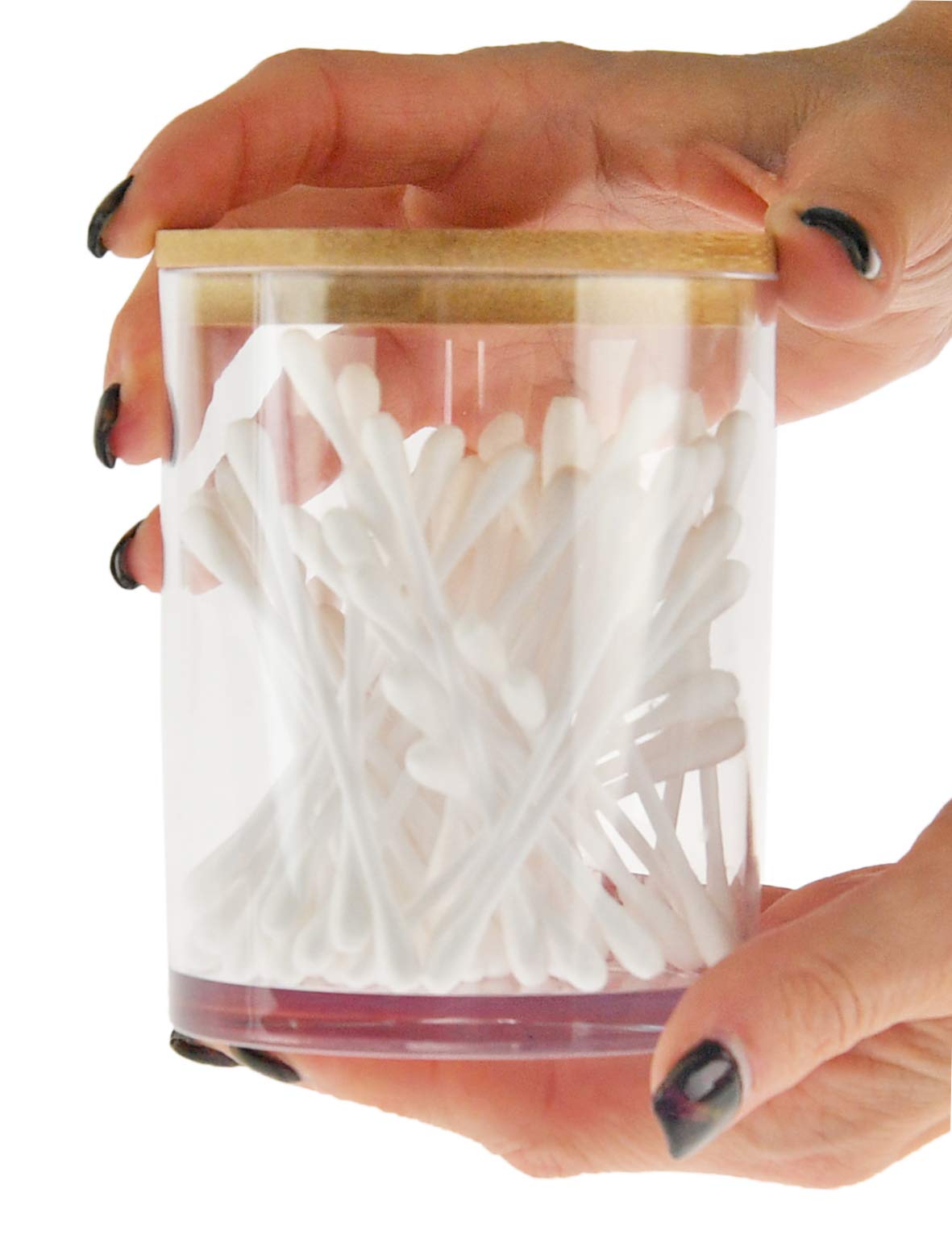 ARAD 3 Pcs Cotton Ball, Swab, Q-tip Storage, Clear Acrylic Jar Container with Bamboo Lid, Easy Organization on Bathroom Counters, Under Sink Placement