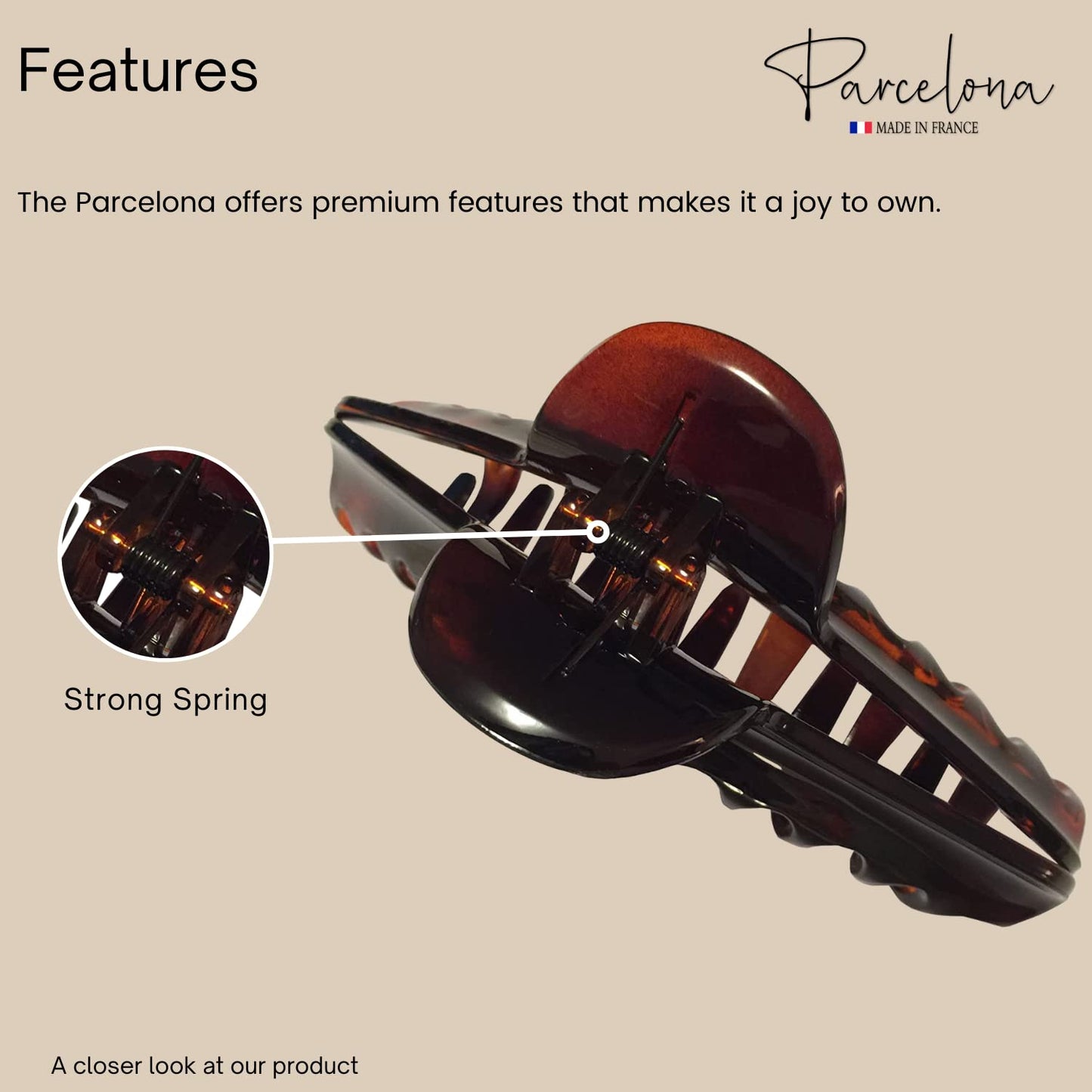 Parcelona French Curvy Large 5 Inch Long Celluloid Tortoise Shell Hair Claw Clamp for Thick or Long Hair