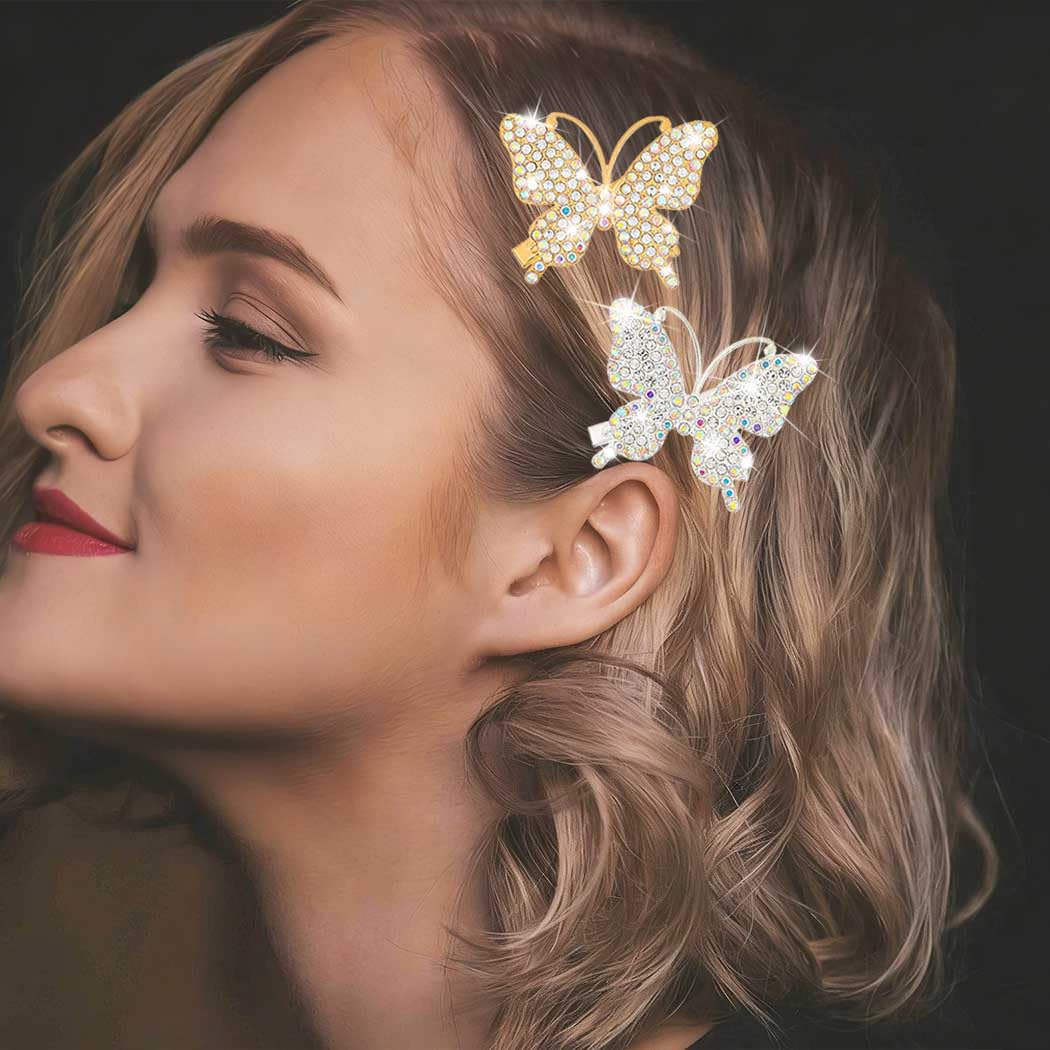 BARTOSI Butterfly Hair Clips Sparkly Rhinestone Hair Barrettes Butterflies Hair Accessories for Women and Girls (Pack of 2)