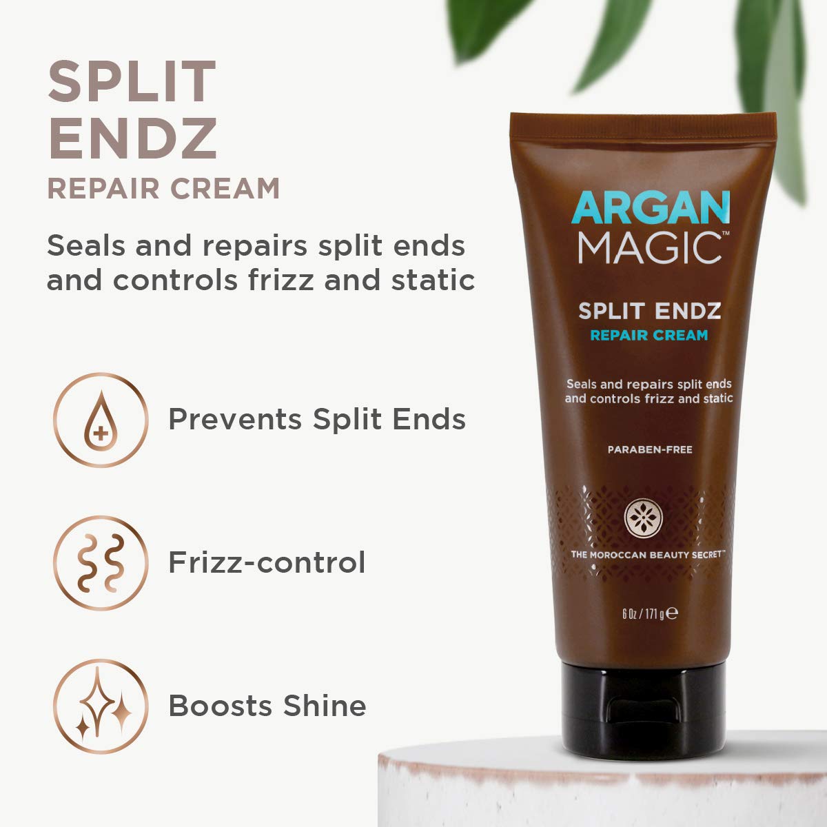 Argan Magic Split Endz Cream - Instantly Binds Frayed and Separated Ends While Preventing Future Breakage | Controls Frizz | Made in USA, Paraben