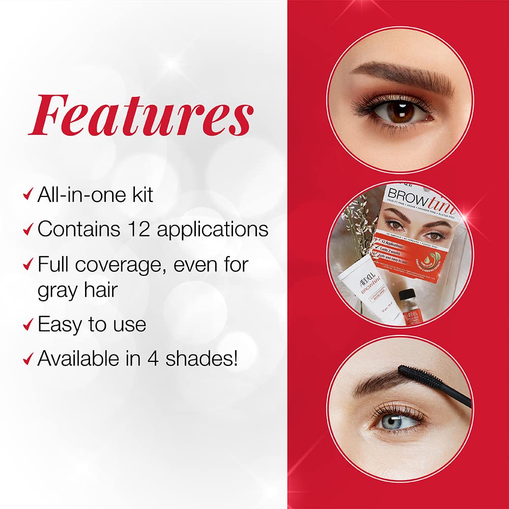 Ardell Brow Tint Kit Medium Brown - Eyebrow Tint, Long-Lasting Brow Color with Natural Extracts, Complete Eyebrow Tint Set, 1 Pack