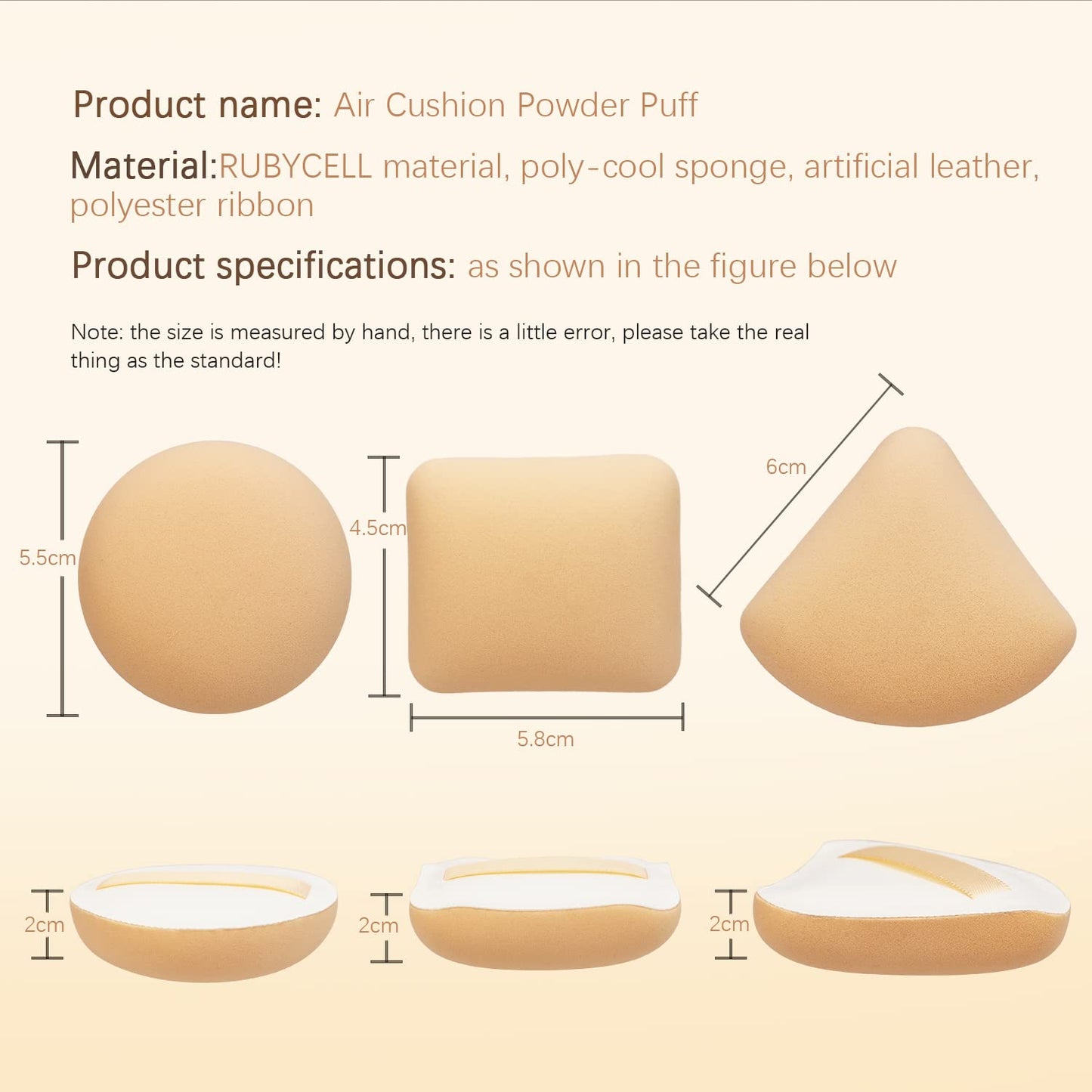 HUIJIN 3 Pcs Powder Makeup Puffs, Air Cushion, Rectangular, for Wet & Dry Beauty Makeup Tool with Foundation Make-up Brush, Combination Skin, Face