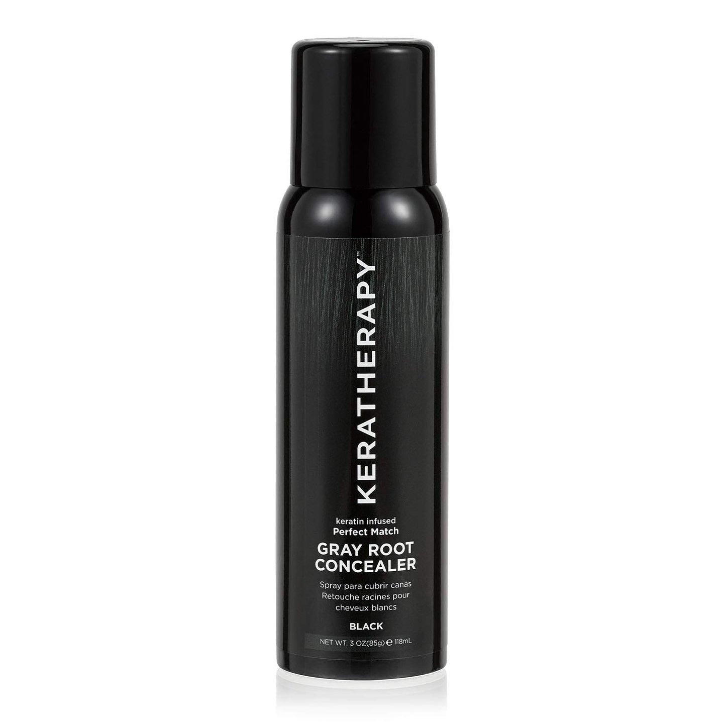 Keratherapy Keratin Infused Perfect Match Gray Root Concealer Spray, Black, 3 oz, 118 ml - Root Cover Up Spray to Hide Gray Roots - Keratin Therapy