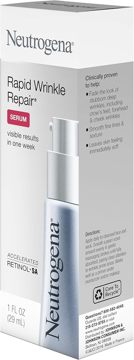 Neutrogena Rapid Wrinkle Repair Anti-Wrinkle Serum with Retinol, Hyaluronic Acid, and Glucose Complex Retinol Booster, 1 fl. oz