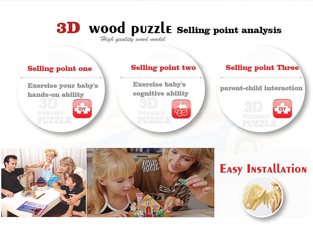 calary 3D Wooden Puzzle Simulation Animal Dinosaur Assembly DIY Model Toy for Kids and Adults,Set of 6