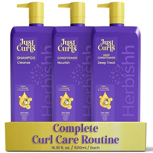 Herbishh Curly Hair Shampoo and Conditioner Set with Deep Conditioner For Women, Men (3 X 16.91 Fl Oz) Definition For Wavy & Coily Hair Reduce Frizz