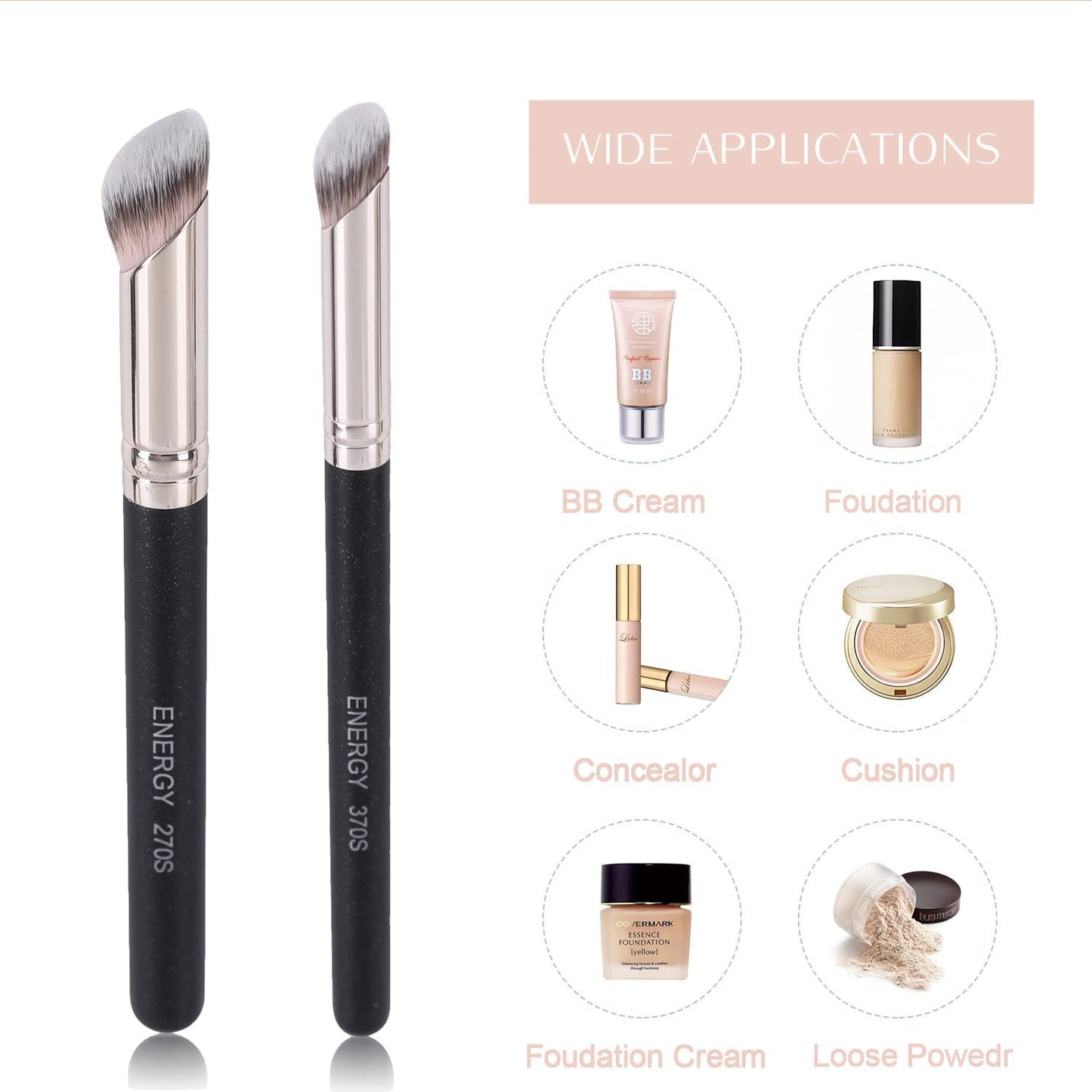 ENERGY Foundation Brushes Set - Angled Brush & Mini Concealer Brush Premium Synthetic Eye Makeup Bushes for Blending Liquid Foundation Cream Powder