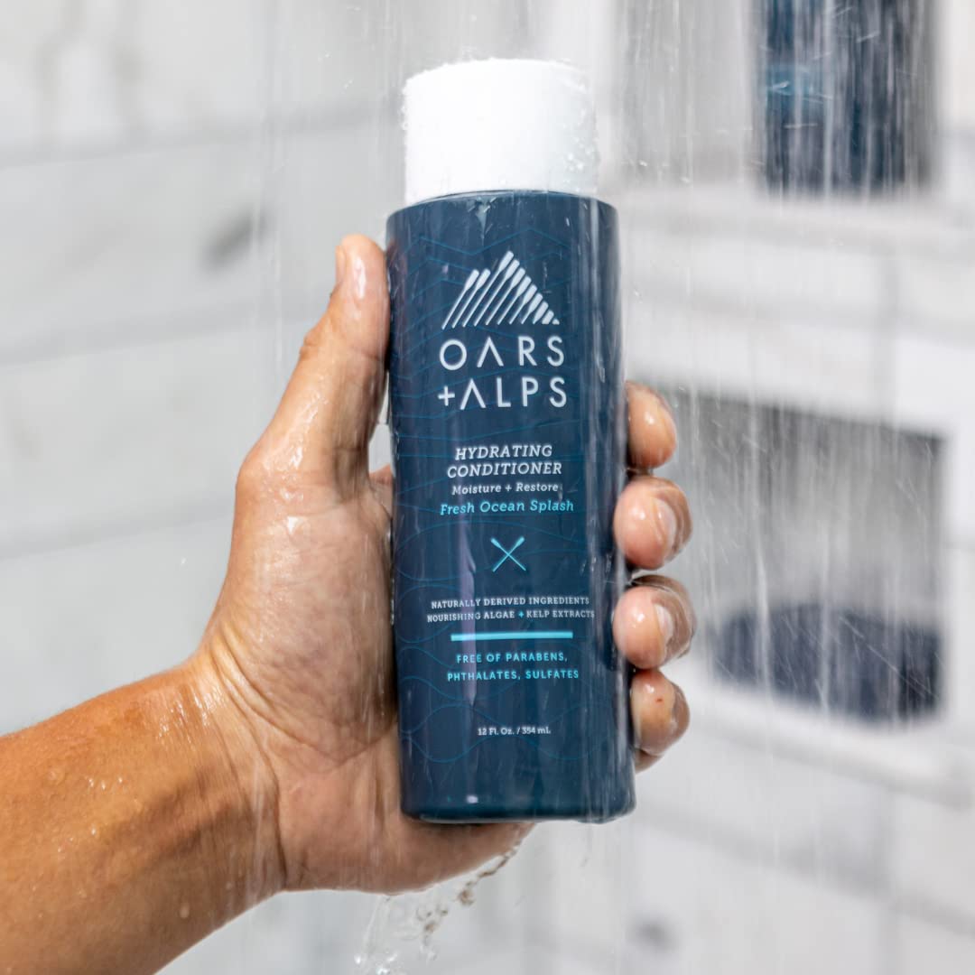 Oars + Alps Men's Sulfate Free Hair Shampoo, Conditioner, and Body Wash Kit, Moisturizing Skin Care Infused with Kelp and Algae Extracts, Fresh Ocean