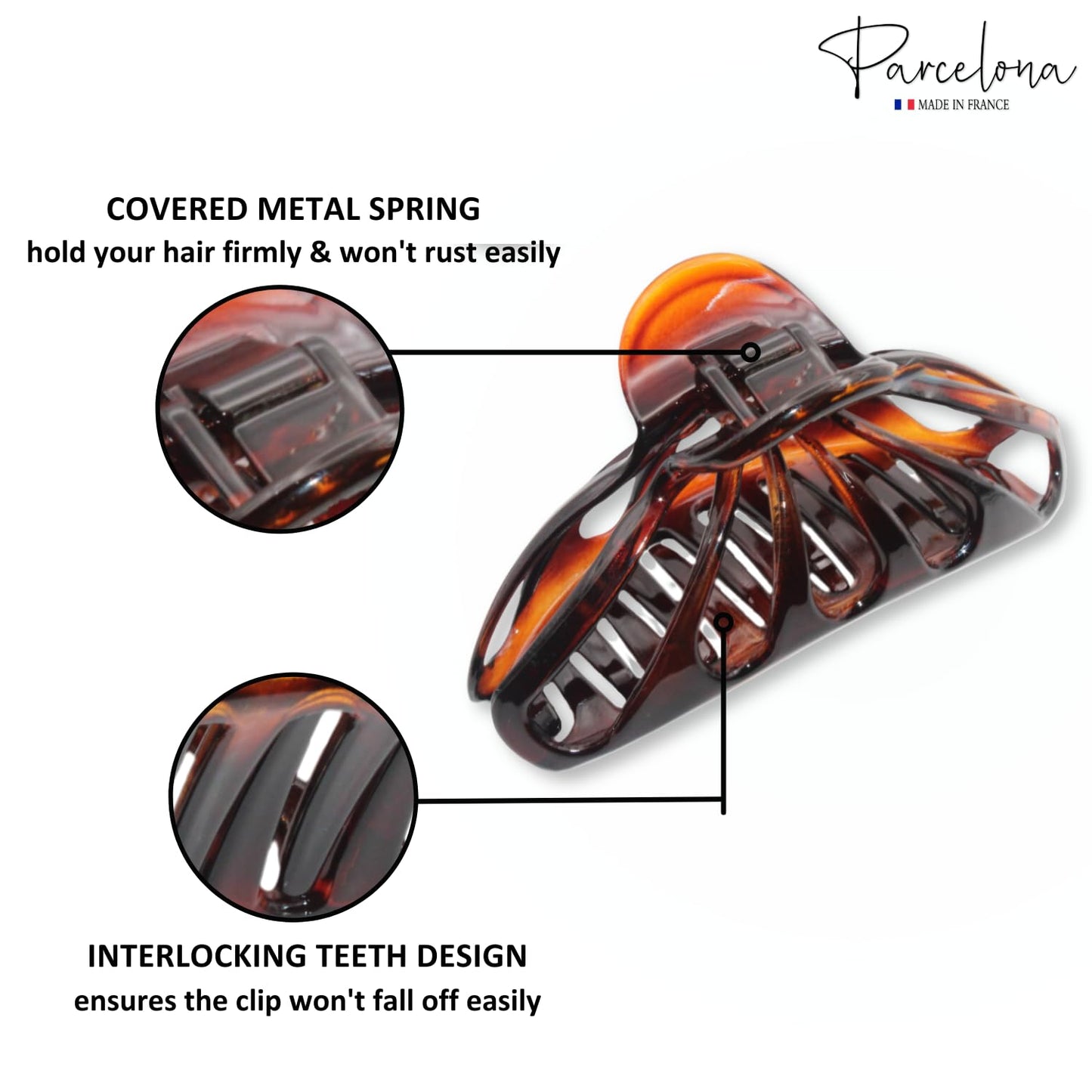 Parcelona French Large Raindrop 4" Celluloid No Slip Grip Durable Jaw Hair Claw Clip for Women and Girl, Made in France (Tortoise Shell)