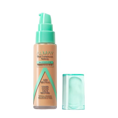 Almay Clear Complexion Acne Foundation Makeup with Salicylic Acid, Medium Coverage, Soft Matte Finish, Hypoallergenic, Cruelty- & Fragrance-Free